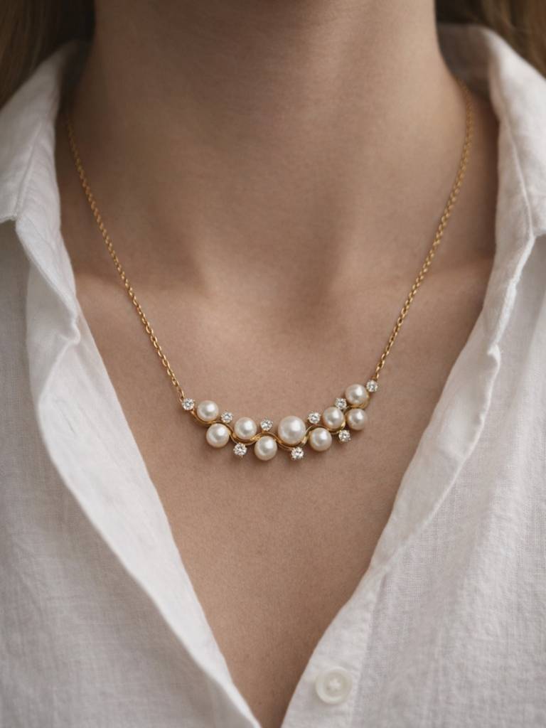 Elara Pearl & Ad Gold Necklace | Anti Tarnish Everyday Wear : S925C737PSC