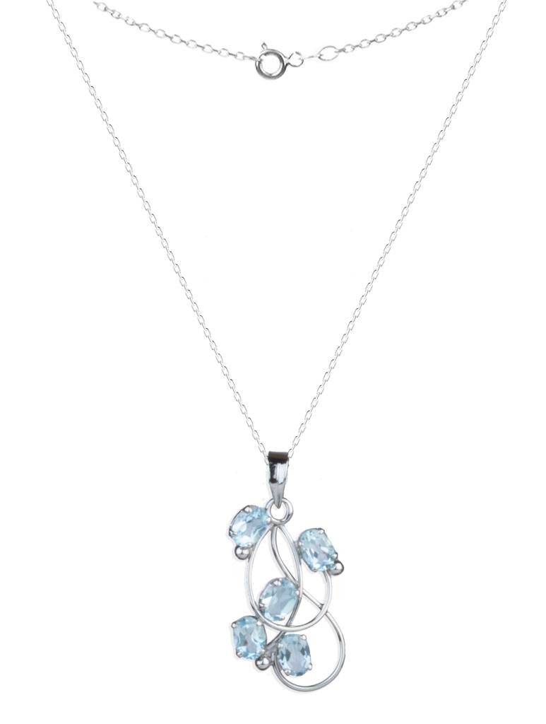 925 Sterling Silver Blue Topaz Pendant With 18 Inch Chain Handmade Gemstone Necklace For Women Elegant Jewelry : FU-1056