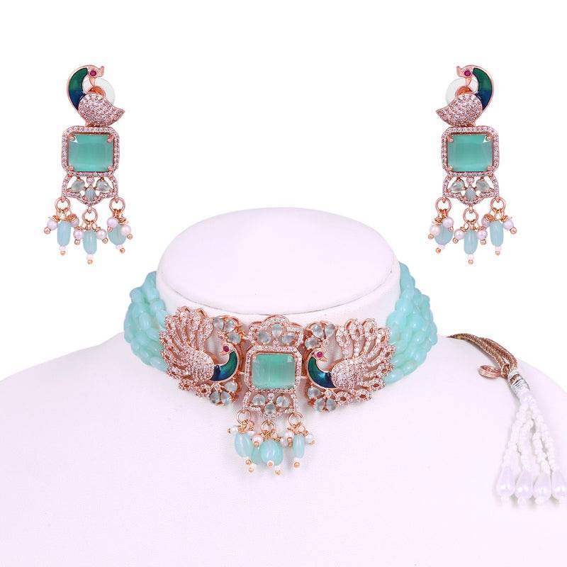 Luxury Rose Gold Finish Cz Multi String Choker Set – Bridal & Festive Wear : AD-934-RGMGNKER