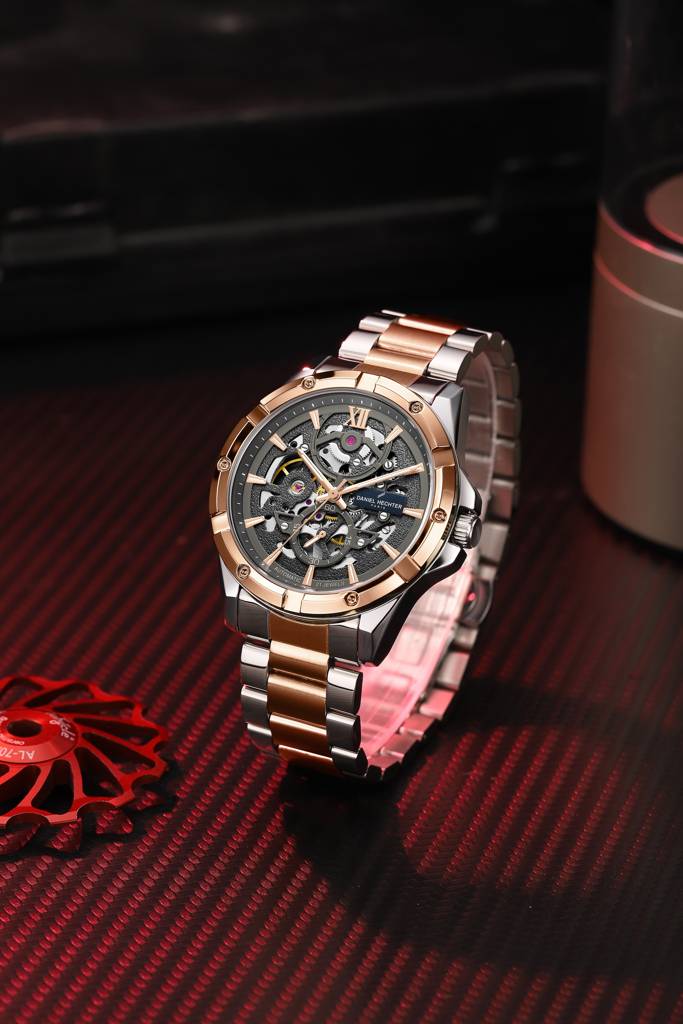 Paris Tech Collection Automatic Skeleton Wrist Watch For Men – Round Dial, Stainless Steel Strap, 21-Jewel Mechan : DHM1060-44