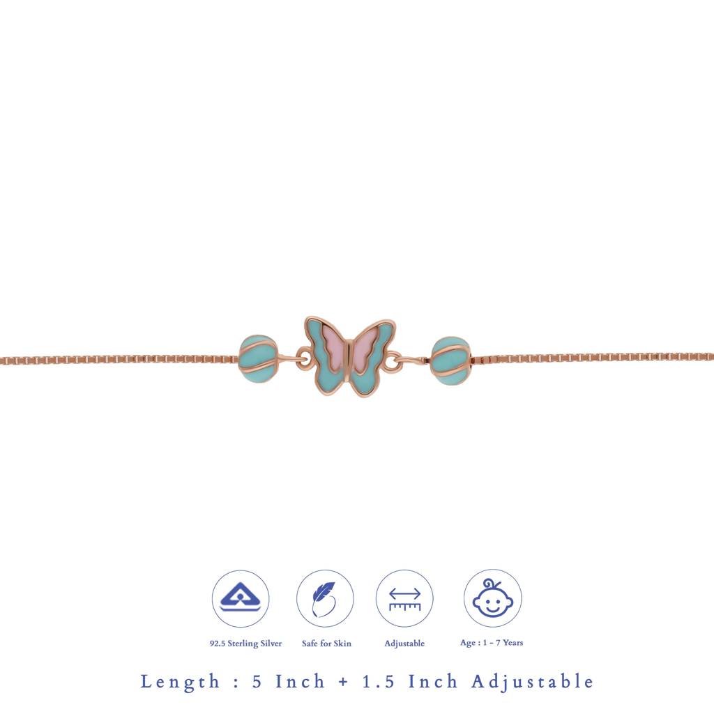 Little Sky Butterfly Rose Gold Polish Kid Silver Bracelet ( 1-7 Yrs) | 925 Hallmark | Adjustable : KB-BR-RG-U-111-S