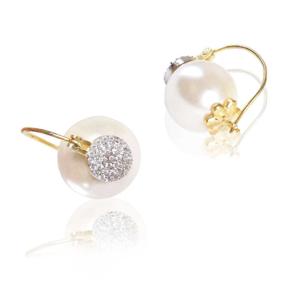 Classic Pearl Zircon Dangler Earrings : IE810A