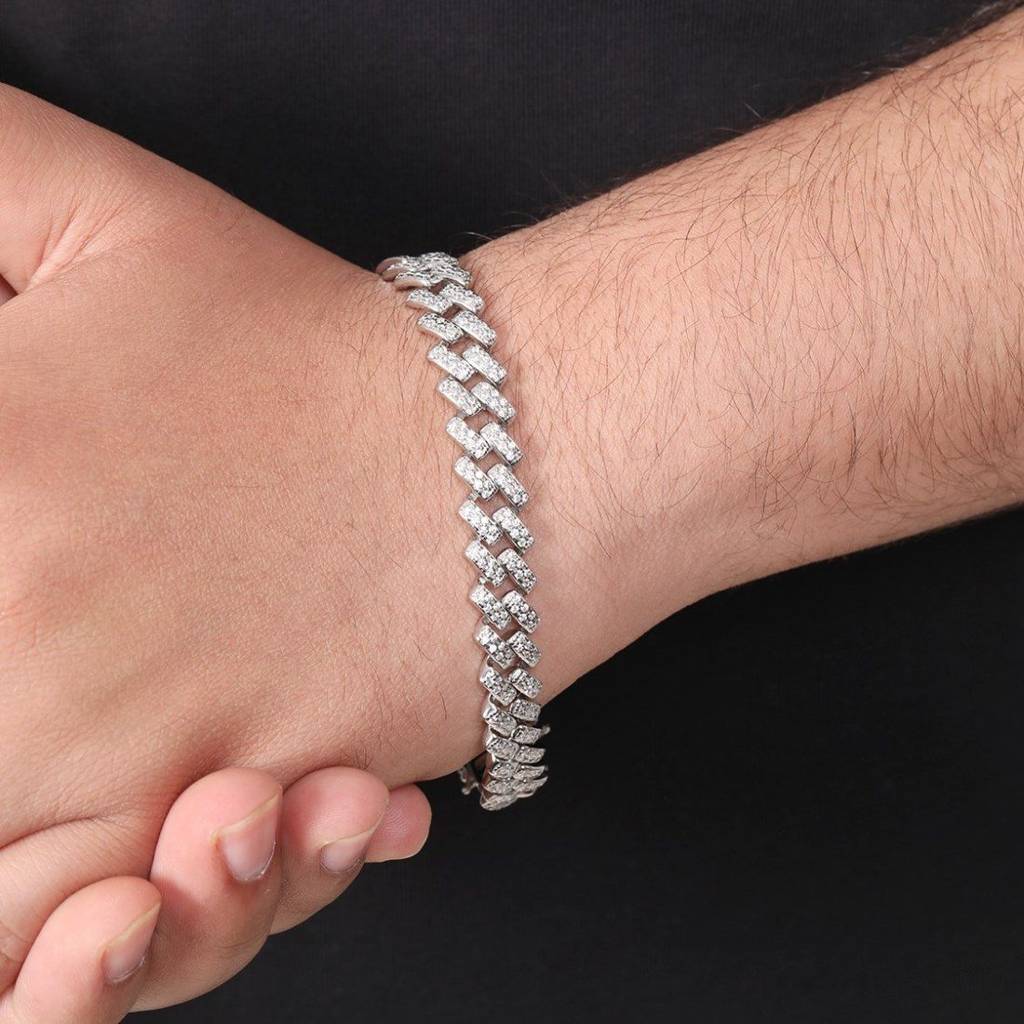 Brilliant Shine Rhodium Plated 925 Sterling Silver Men'S Bracelet : BR-80401-R