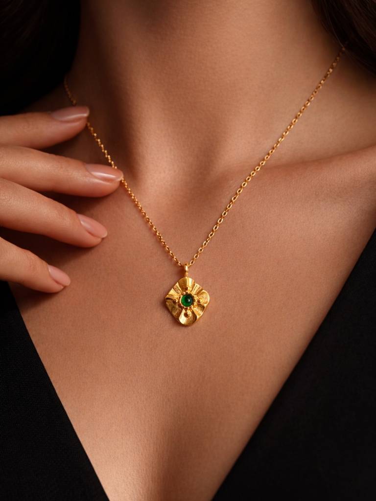 Emerald Glow Gold Chain | 18K Gold Plated Green Stone Necklace : S925C731GSC