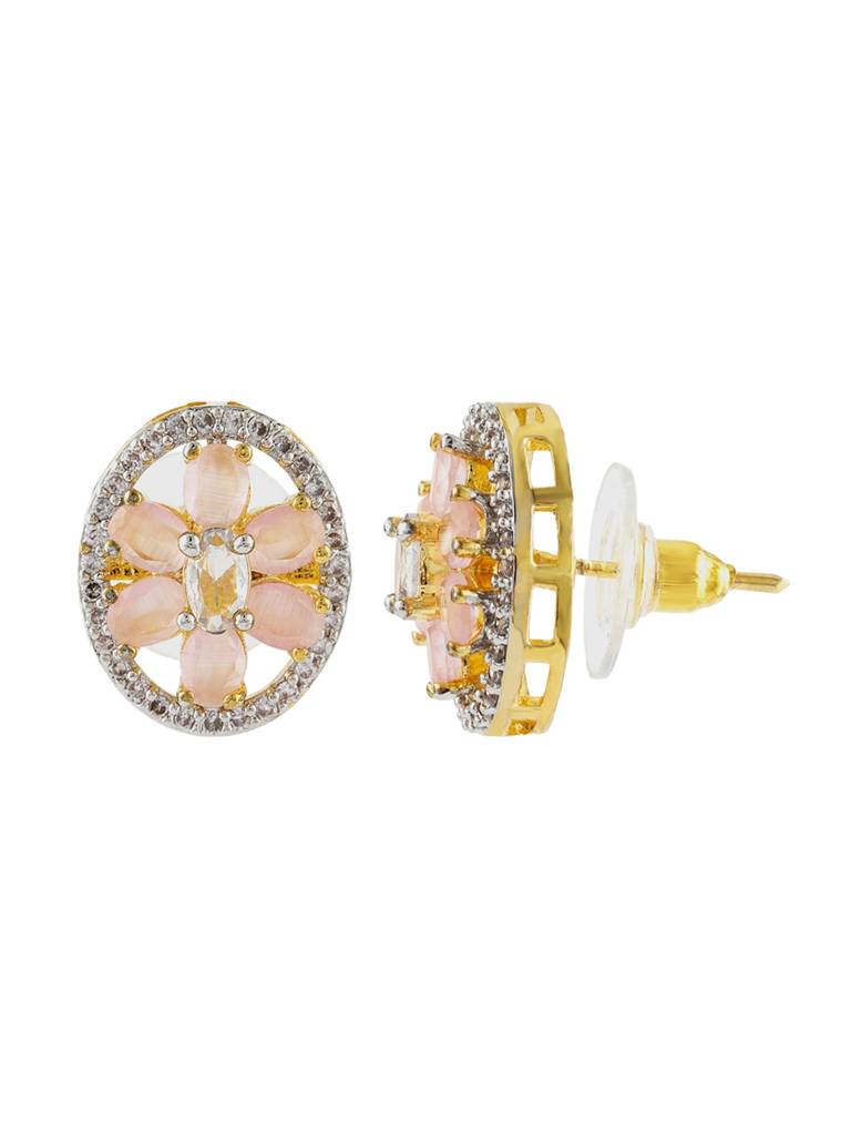 Gold Elegance Rose Petal Halo Stud Earrings : 8905124572803