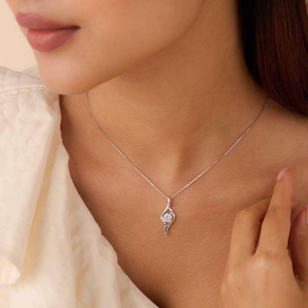 Her Inner Rhythm Solitaire Rhodium Plated Necklace : PEN-30260-C-R