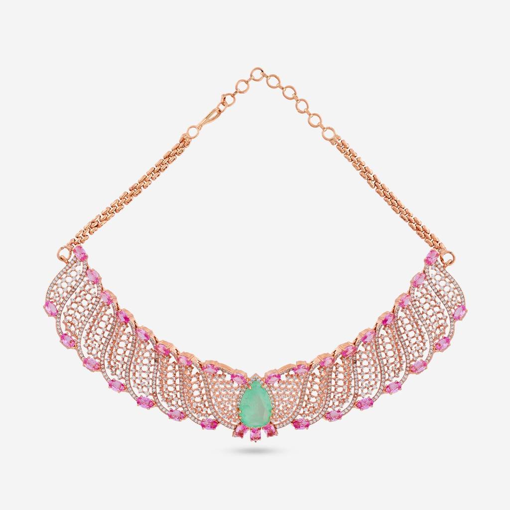 Pink-Mint Rose Gold Plated - Party Wear Zircon Necklace - 462142 : 462142