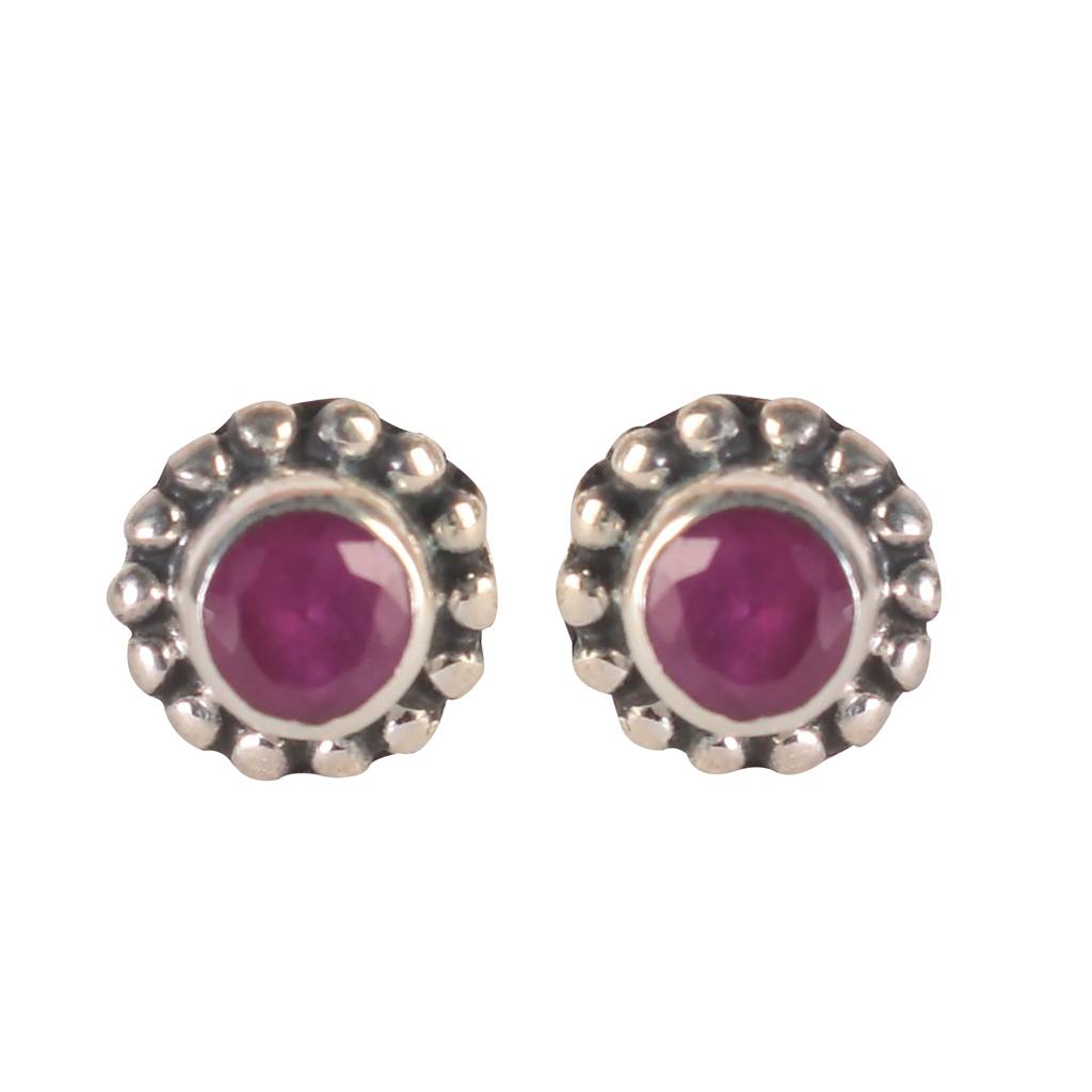 925 Sterling Silver Ruby Eartops For Women | Natural Gemstone Jewelry | Elegant Gift : FU-1024