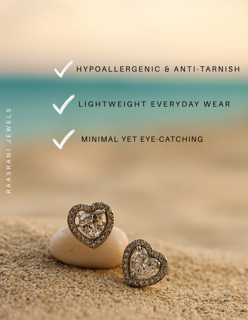 Silver Heart Stud Earrings Â Rhodium Plated, Anti-Tarnish, Hypoallergenic, Premium Ad Stones (Stainless Steel) : ATE545SHS