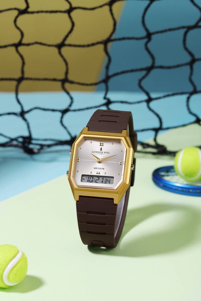 Analog-Digital Quartz Watch For Men With Square Dial, Crystal-Accent Hour Markers, Digital Time Display And Sili : LFM10014-04