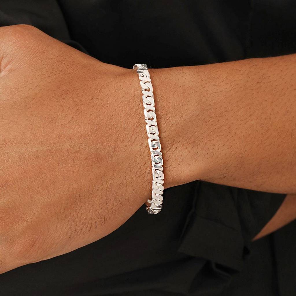 Bold Silver-Plated 925 Sterling Silver Men'S Curb Chain Bracelet (One Size) : BR-80418-S