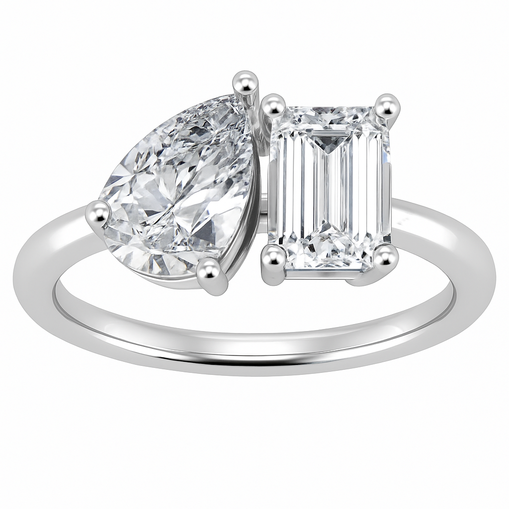 Radiant Toi Et Moi Sterling Silver Adjustable Ring : RG041