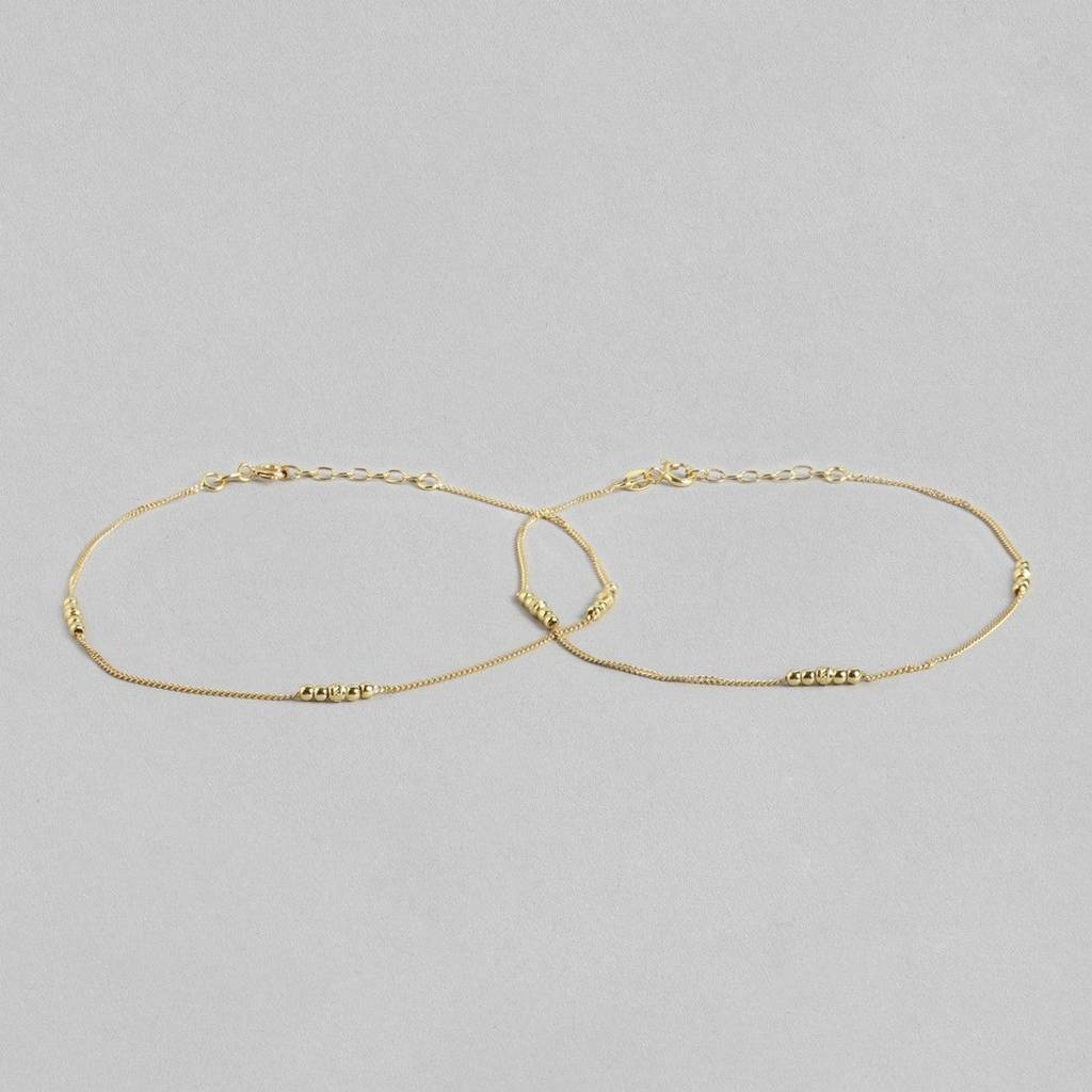 Beaded Gold-Plated 925 Sterling Silver Chained Anklet : ANK-60254-PAIR