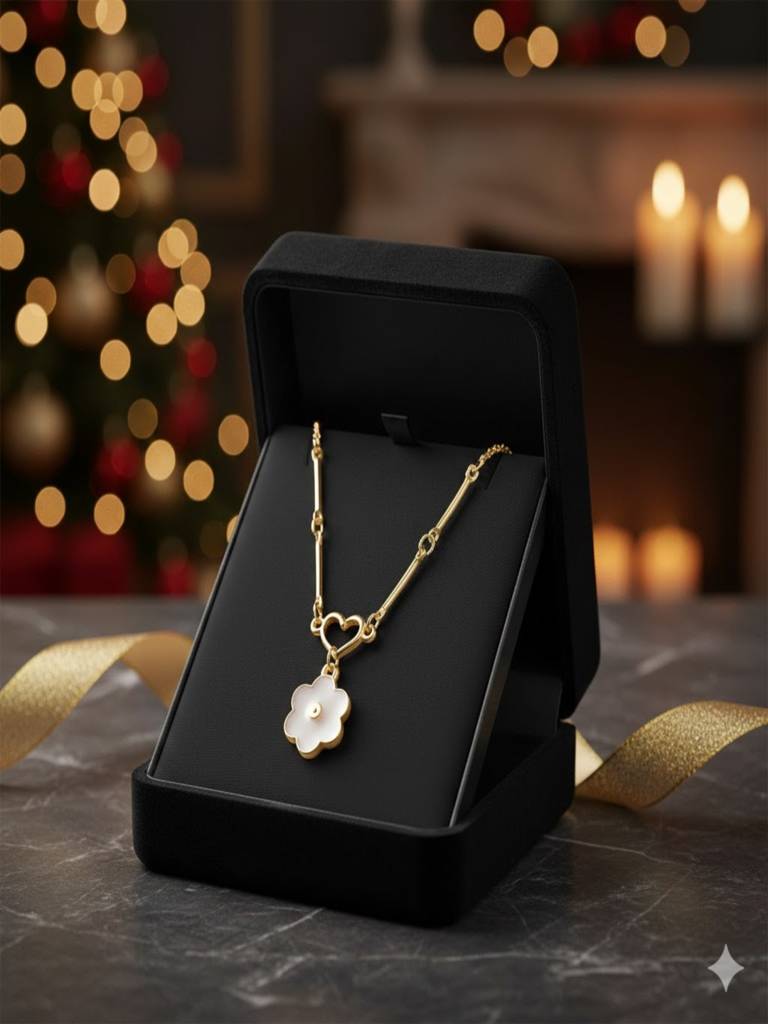 18K Gold Plated Chic Heart Floral Enamel Link Pendant Necklace Anti Allergenic For Women : SCDELNL0021