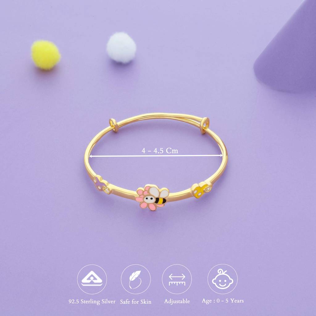 Precious Honey Heart Gold Polish 925 Kid Silver Bangles (0–5 Yrs) : KB-CC-GO-U-330-P