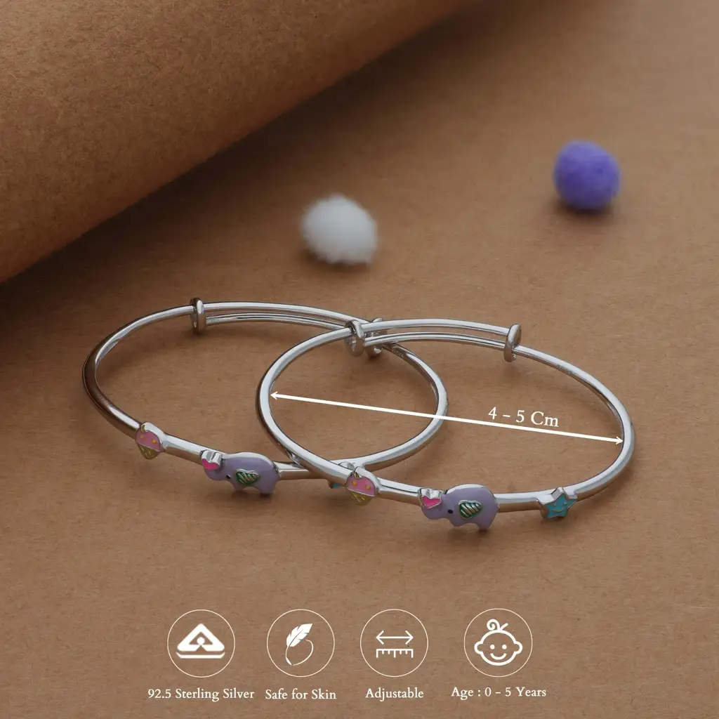 Iyal Elego Star 925 Silver Kids Bangles (0-5 Yrs) : KB-CC-RH-U-252-P