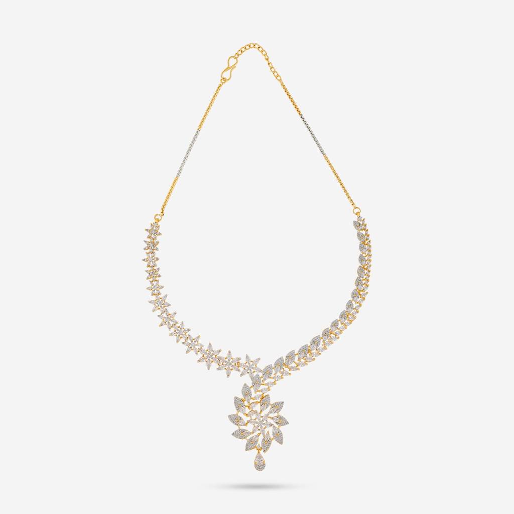 White Rhodium-Gold Plated - Party Wear Zircon Necklace - 456913 : 456913