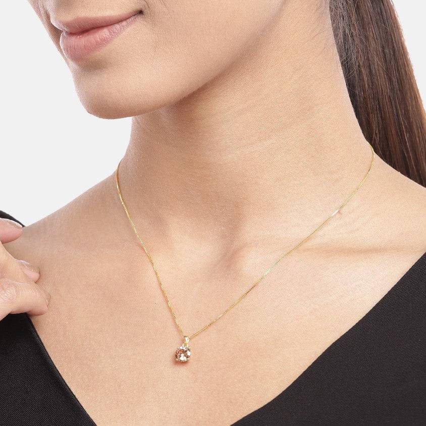 Yellow Solitaire Box Chain Gold Plated 925 Sterling Silver Pendant With Chain : PEN-30031-C