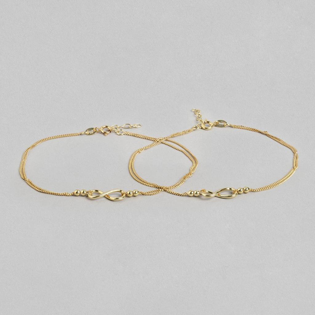 Gilded Infinity Duo 925 Sterling Silver Gold-Plated Chain Anklet : ANK-60122-PAIR-G
