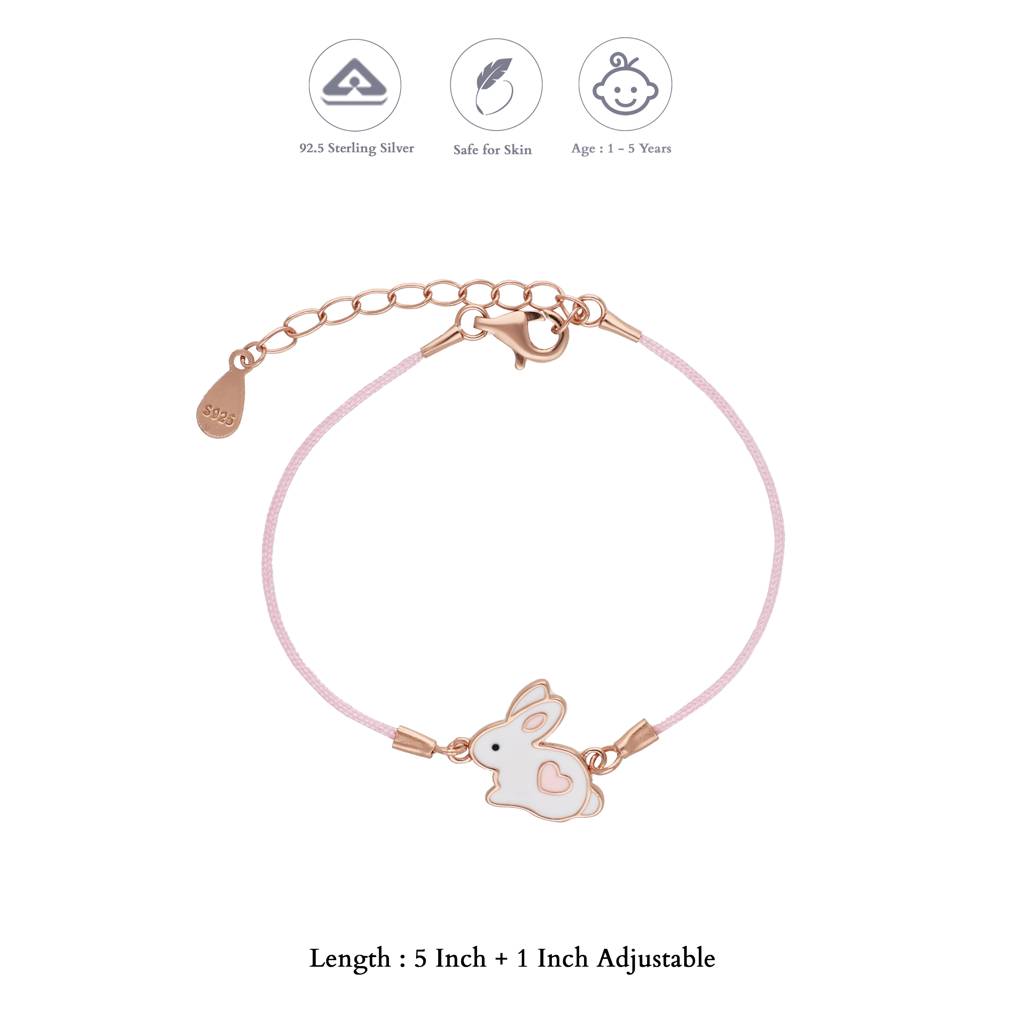 Tiny Bunny White Rabbit Rose Gold 925 Thread Silver Bracelet(1-5Yrs) : KBT-15