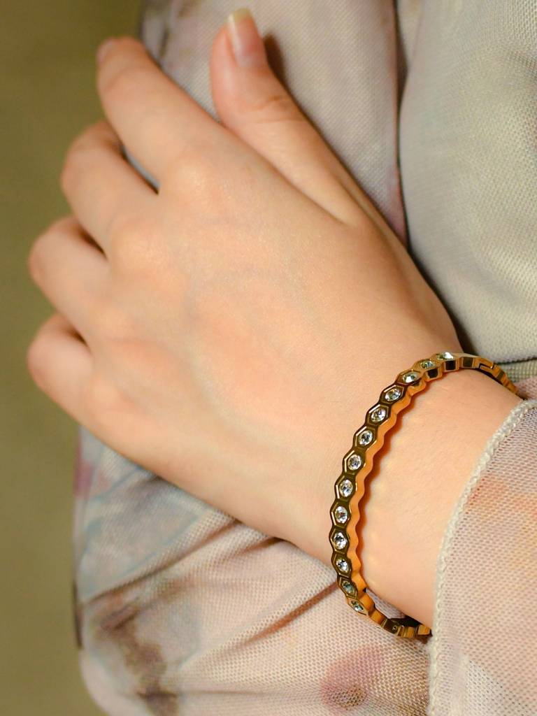 18K Gold Hexagon Cz Bracelet For Small Wrist Â Anti-Tarnish : ATB598HFS
