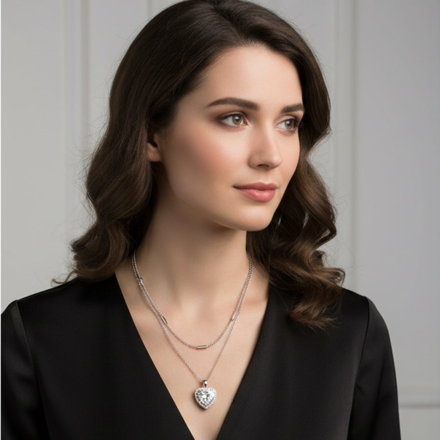 Double Layer Pendant Necklace For Women – Elegant Two Layer Chain Design With Minimal Modern Finish | Premium Eve : 6401774665