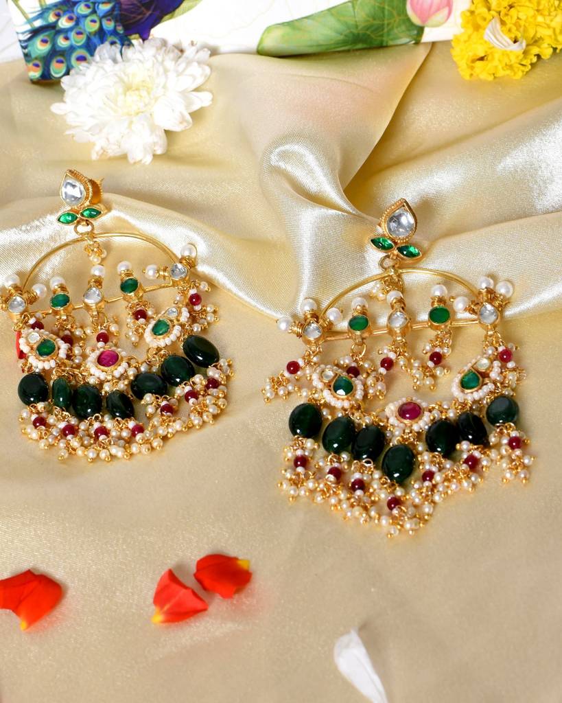 Amoha Kundan Chandbali Earrings - Emerald : AMOHAK4150
