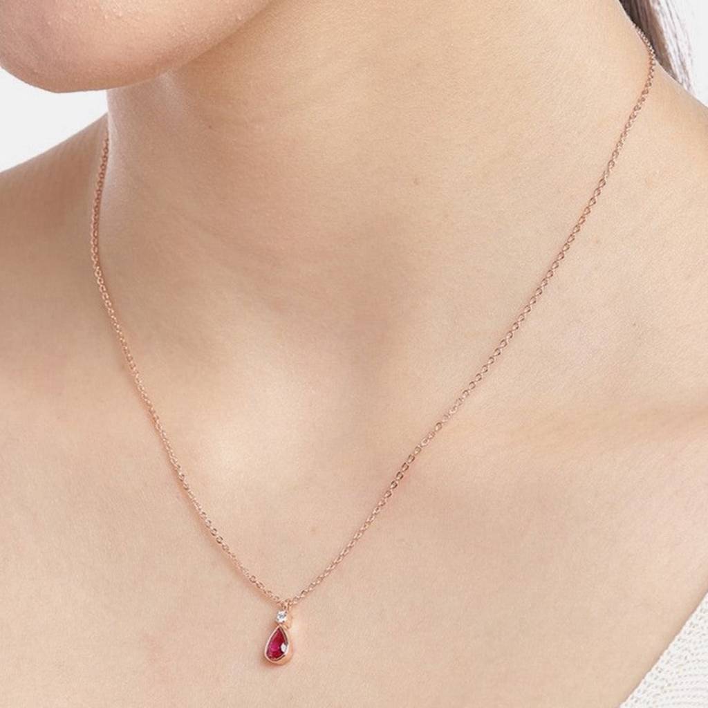 Ruby Tear Drop Rose Gold Plated 925 Sterling Silver Necklace : NL-30104
