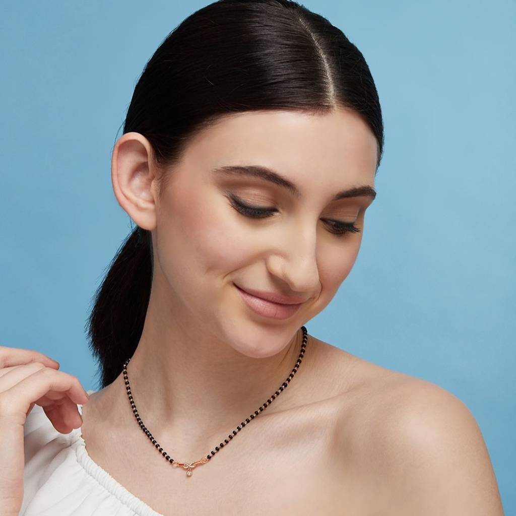 Infinity Cz Rose Gold Plated 925 Sterling Silver Mangalsutra : MGS-10015-C