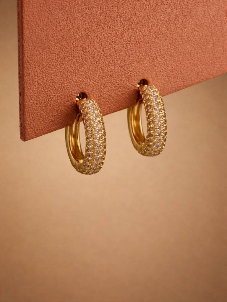 Nano Pavé Curve Hoop Earrings – 18K Rose Gold Cz Huggie Hoops : S925E781NSCH