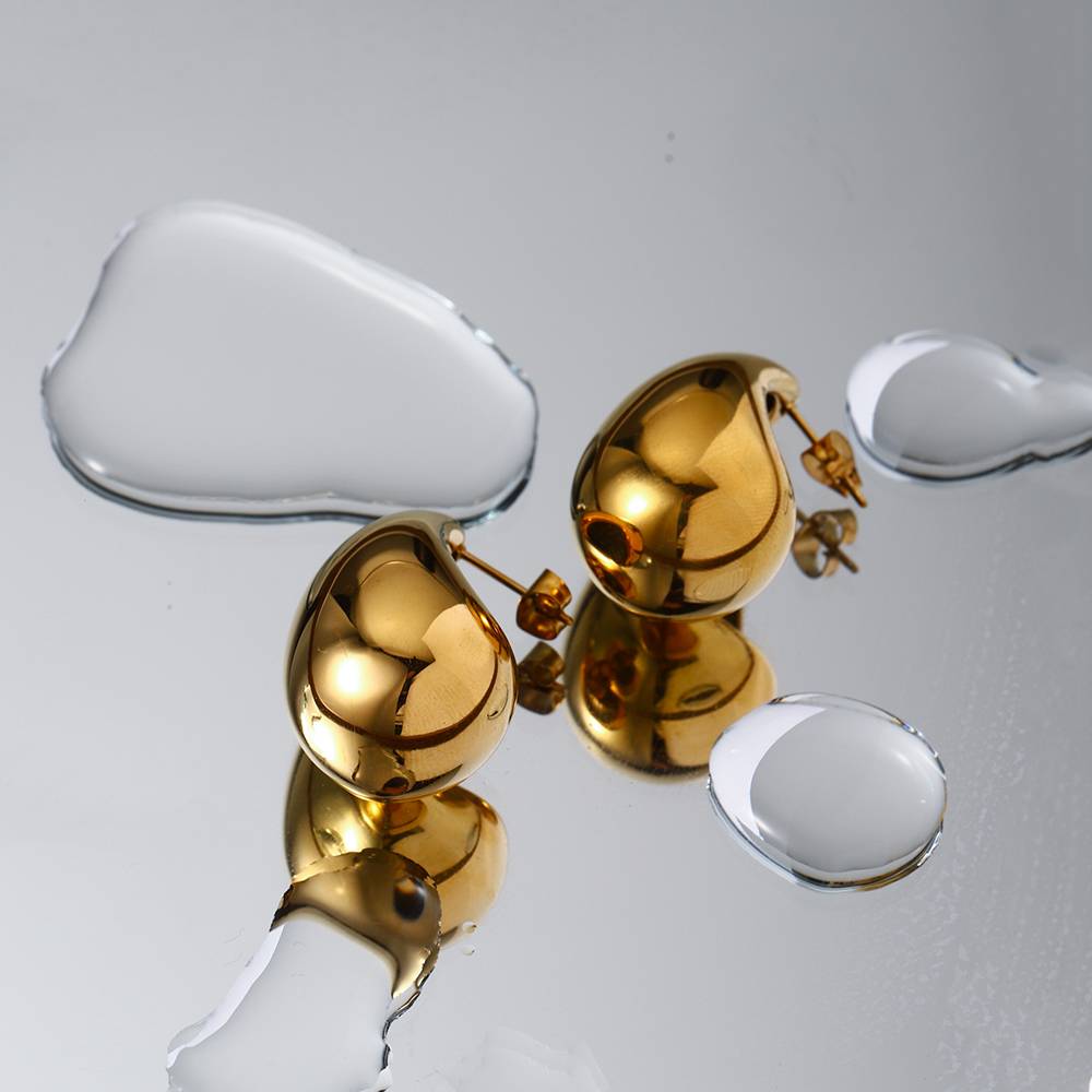 Glistening Teardrop Gold Hoops : GlisteningTeardropGoldHoops-JD-ER-HG-16