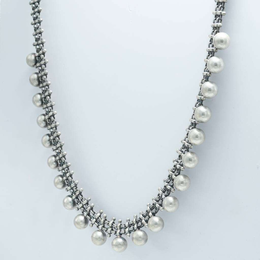 925 Pure Silver Antique Elegant Necklace | Classic Pearl Beaded Necklace : NL1031A