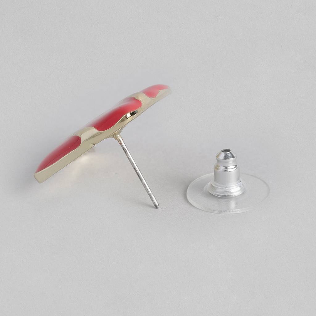 Estele Gold Plated Square Shaped Stud Earrings With Red Enamel For Women : 671709ER