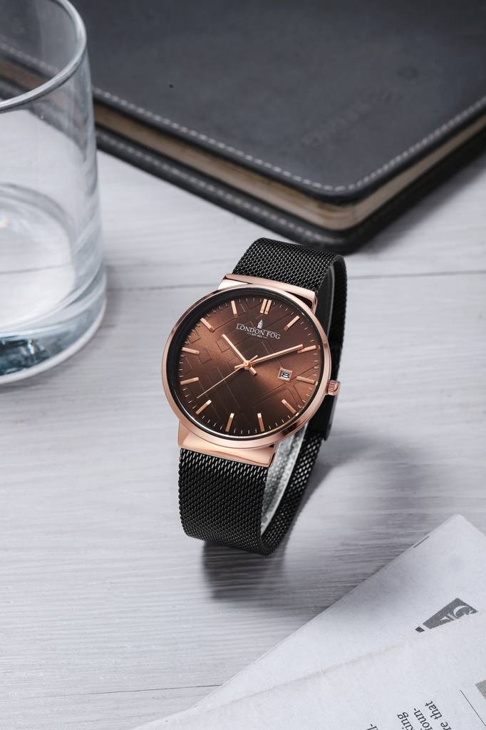Surrey Collection Analog Quartz Watch For Men With Mesh Strap, Round Metal Case, Date Display : LFM10006-44