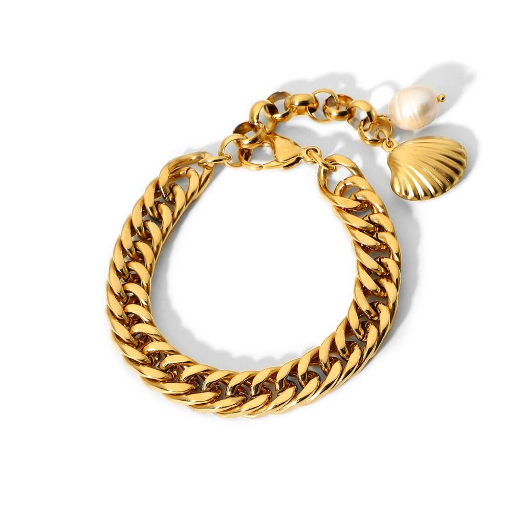 Pearl Shell Splendour Gold Loose Bracelet : PearlShellSplendourGoldLooseBracelet-JD-BR-LG-12
