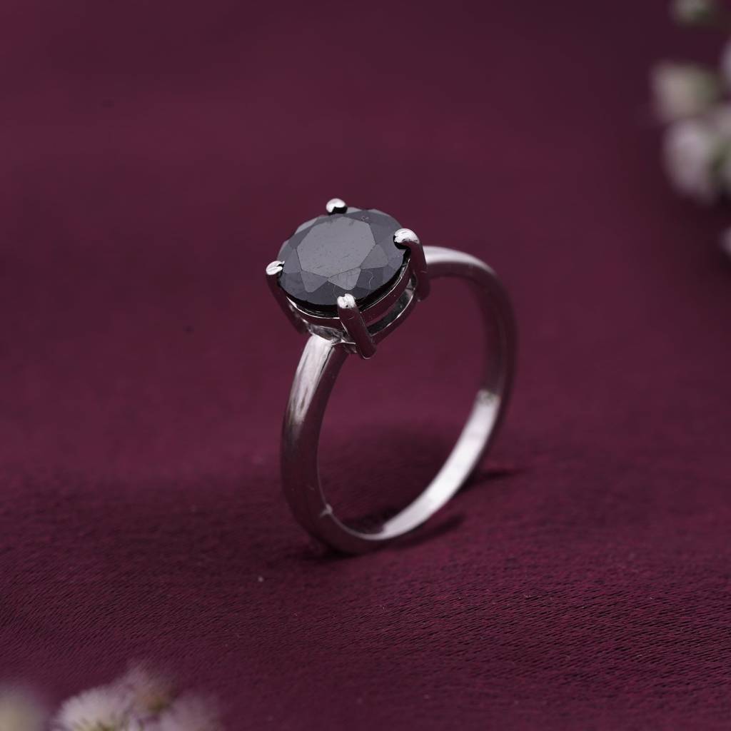 Silver Round Black Diamond Solitaire Ring : ZLR-1009