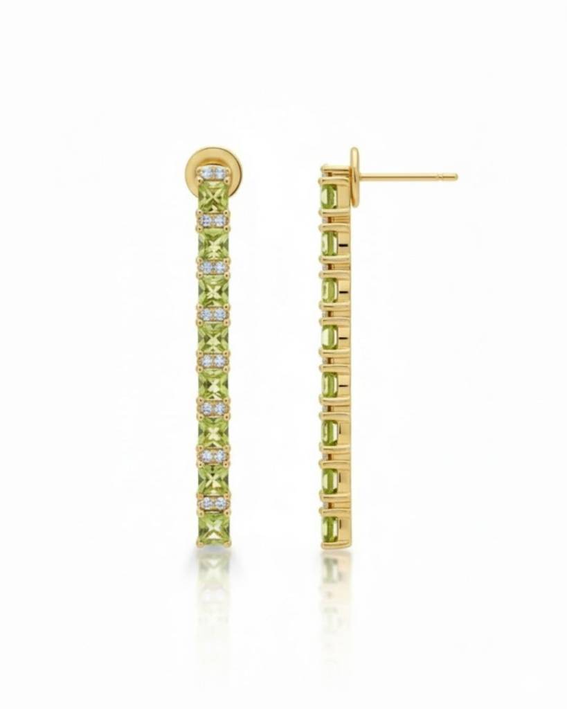 Peridot Line Drop Earrings( Gem Stone And 925 Silver Jewellery) : sis7