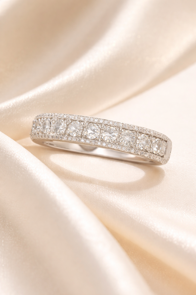 Timeless Charm Diamond Band Silver Ring : R083-WH-D-16