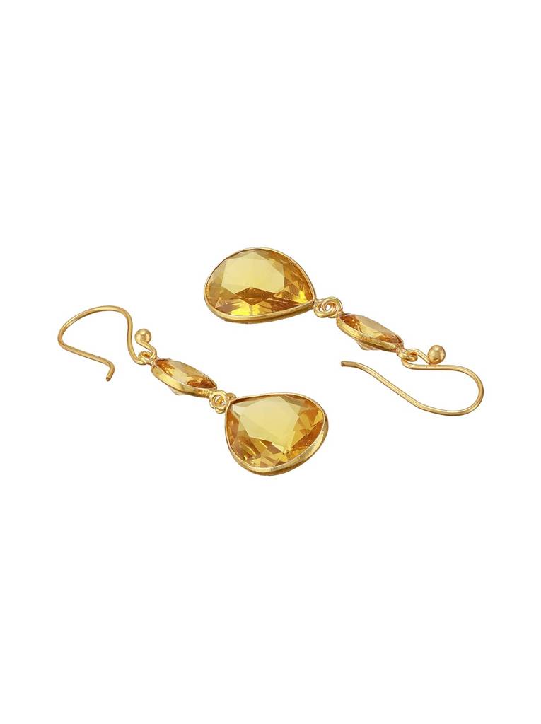 Gold-Plated American Diamond Studded Teardrop Shaped Drop Earrings : STER8199