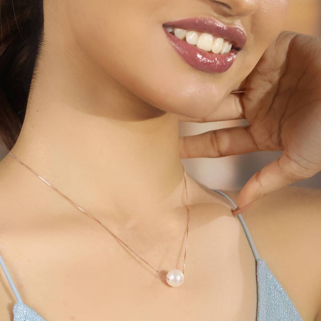 Freshwater Pearl 925 Silver Jewellery Set In Rose Gold : CJS-10014