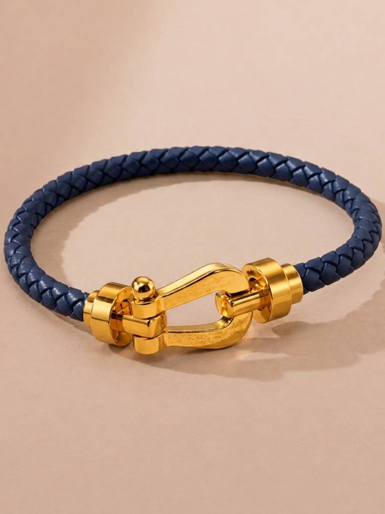 Unisex Braided Leather Gold Magnetic Bracelet : ATB1089NKL