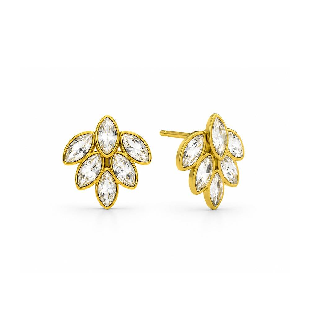 Women 18K Gold-Plated Marquise Crystal Cluster Stud Earrings : 101233