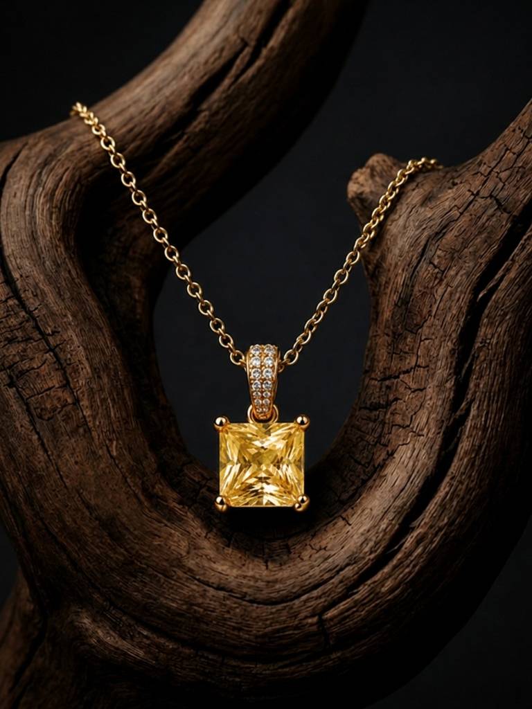 Square-Cut Pendant Necklace & Huggie Earring Set : SET1008YQSD