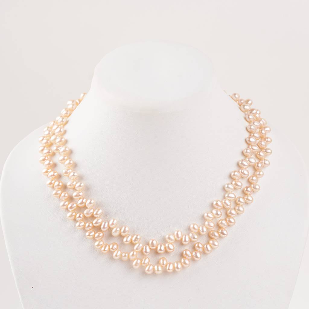 Double Freshwater Pearl Cleopatra Necklace In Orange (Small) : NCK-DBL-CLEO-ORG-PRL-S