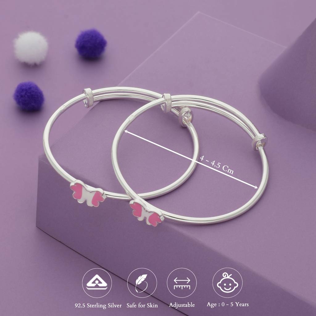 Iyal Pink Flutter 925 Silver Kid Bangles (0-5 Yrs) : KB-CC-RH-R-325-P