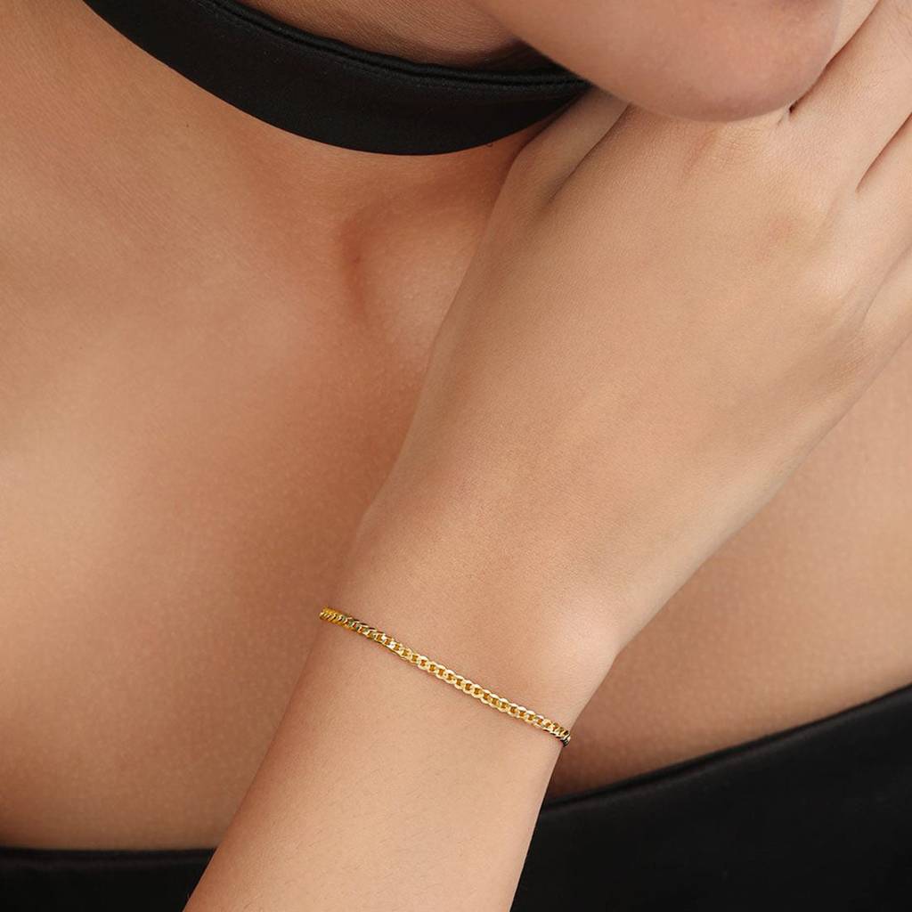 Minimalist Gold-Plated 925 Sterling Silver Women'S Curb Chain Bracelet : BR-80384-G