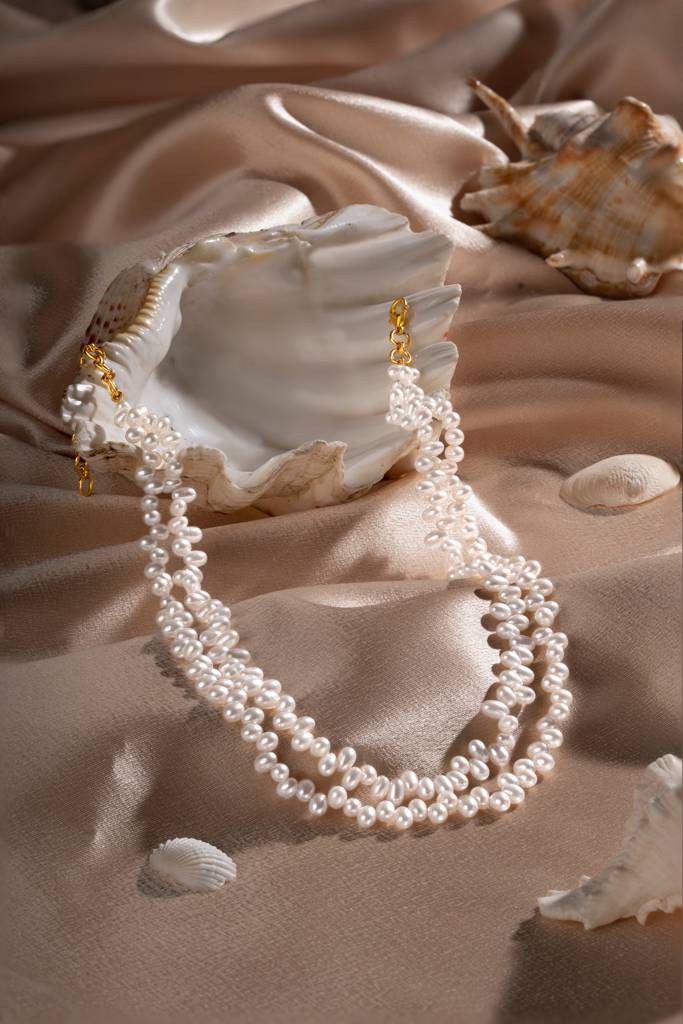 Double Freshwater Pearl Cleopatra Necklace In White : NCK-DBL-CLEO-WT-PRL-S