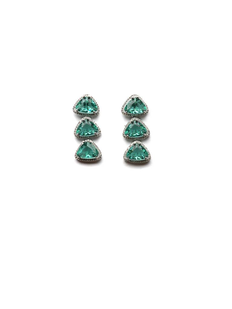 Silver Plated Bold Triangle Necklace Set With Long Earrings : AD124GREEN