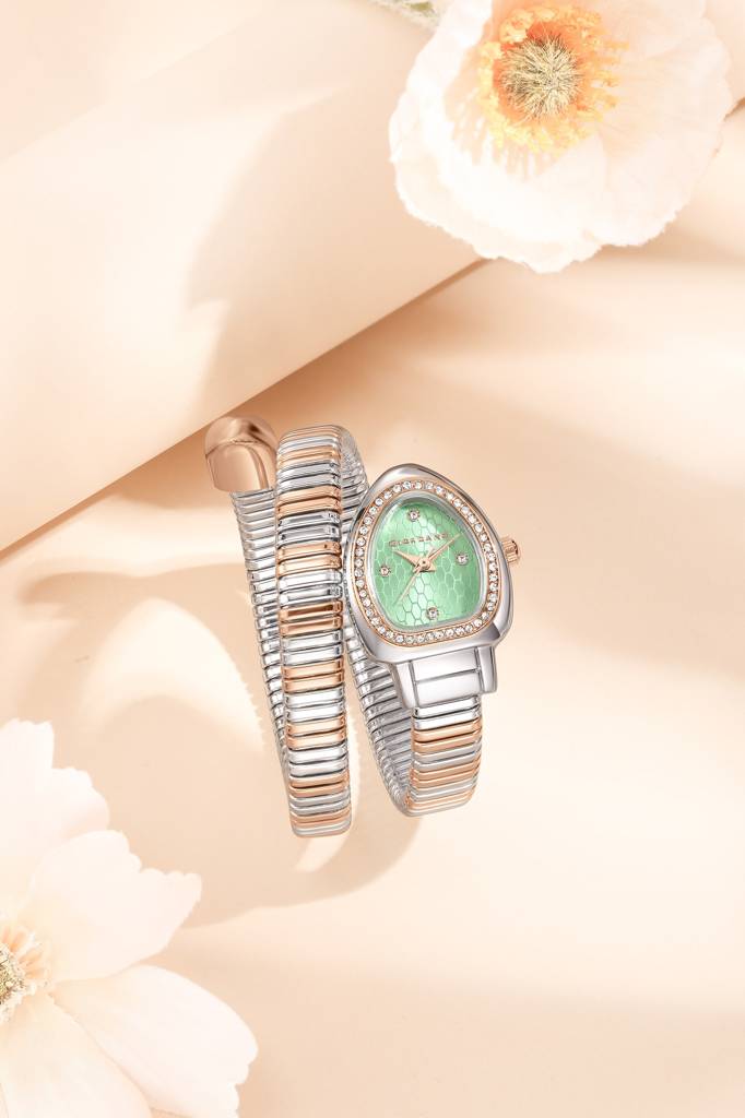 Serpentine Collection Analog Quartz Watch For Women Honeycomb-Textured Dial, Crystal Bezel & Markers, Snake-Styl : GZ-60188-22