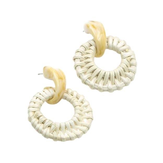 Woven Wooden Circular Drop Earrings : HSPS60MB0536
